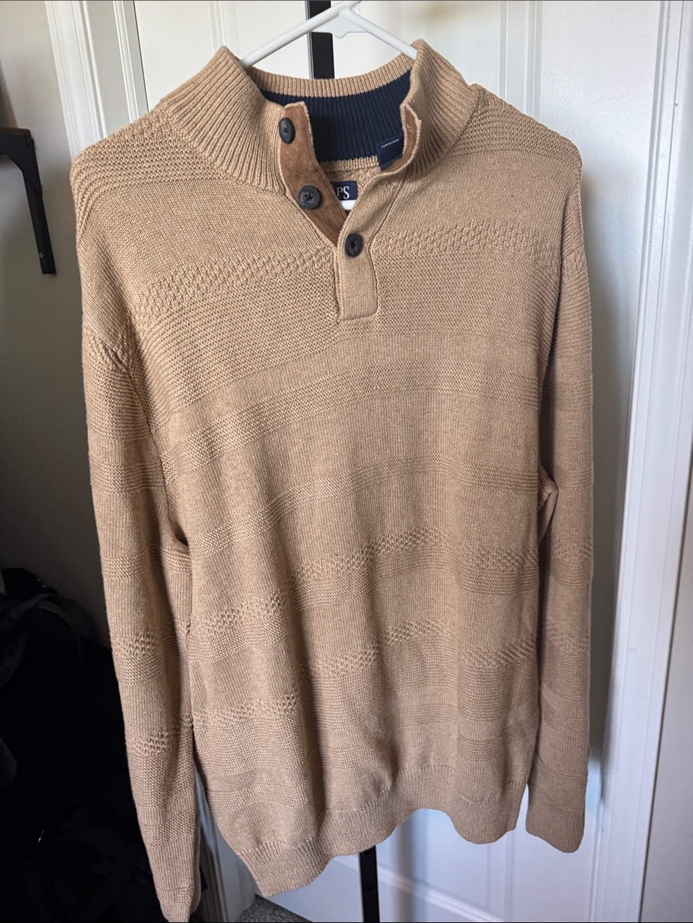 Men's Tan Button-Neck Sweater